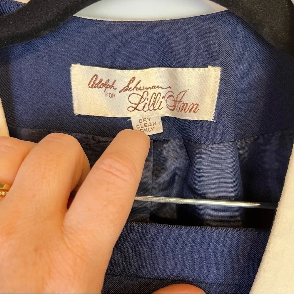 Adolph Schuman Lilli Ann Vintage Elegant Blue White Women's Blazer Skirt Suit